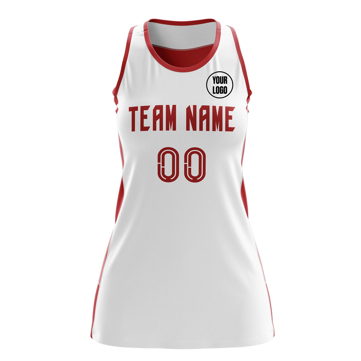 Custom Netball Dress | White Red Classic Style Two-Tone Professional Team Uniforms