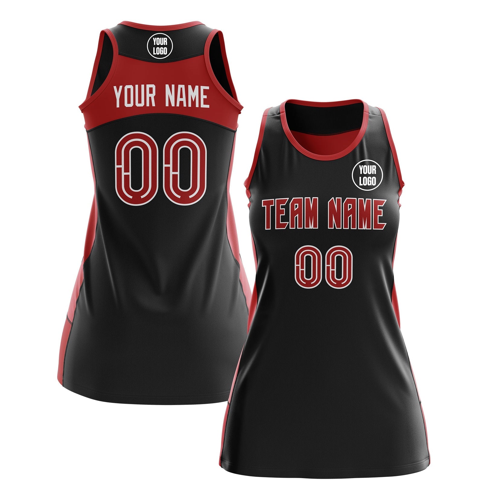 Custom Netball Dress | Black Red Classic Style Two-Tone Breathable Performance Sportswear