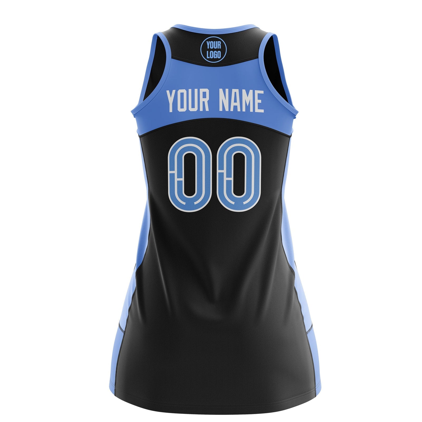 Custom Netball Dress | Black Powder Blue Classic Style Two-Tone Professional Team Uniforms