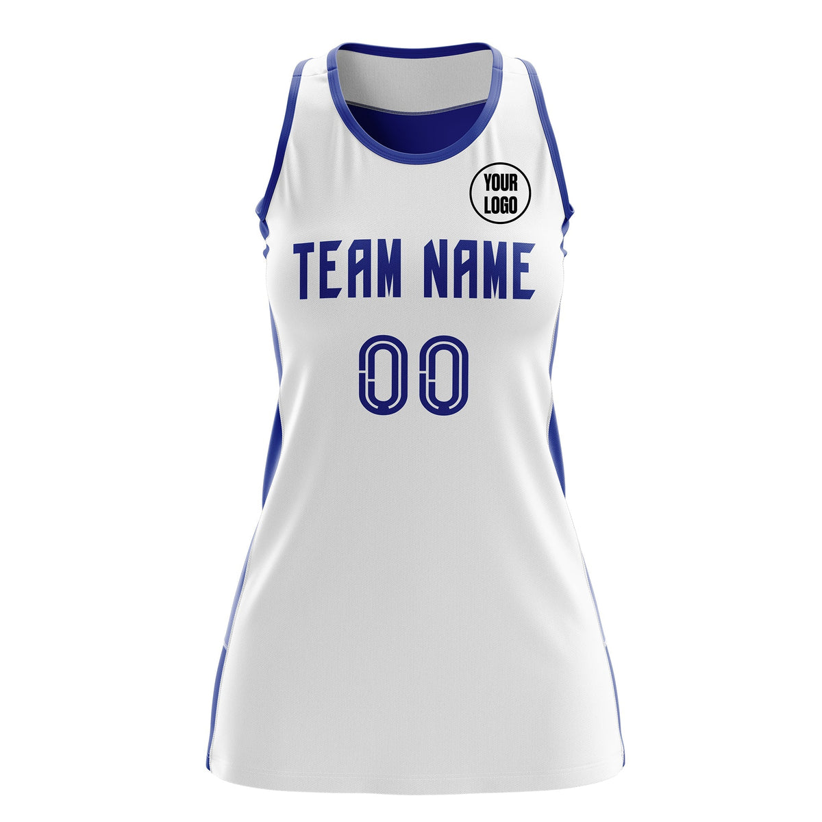 Custom Netball Dress | White Royal Blue Classic Style Two-Tone Match Day Uniform