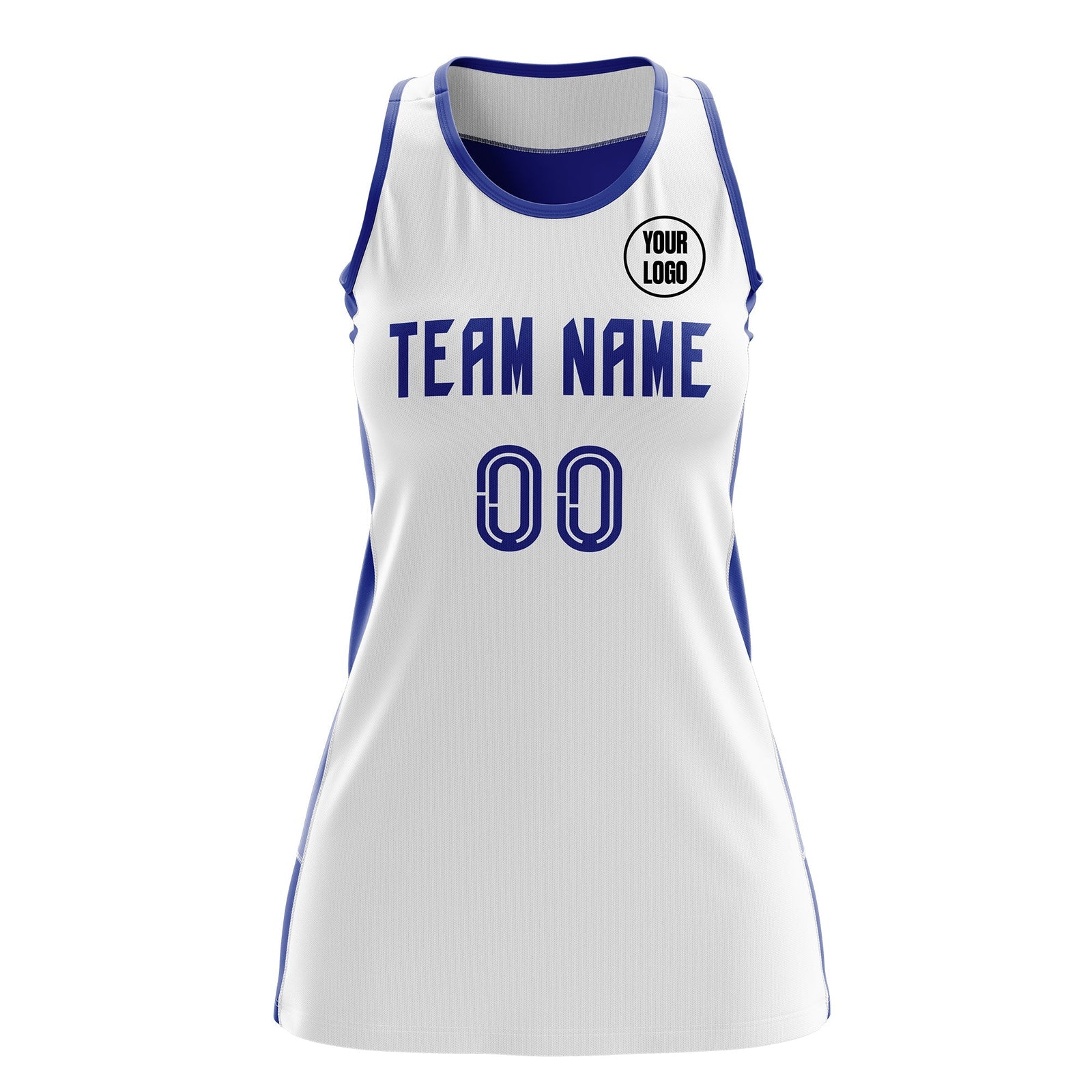 Custom Netball Dress | White Royal Blue Classic Style Two-Tone Match Day Uniform
