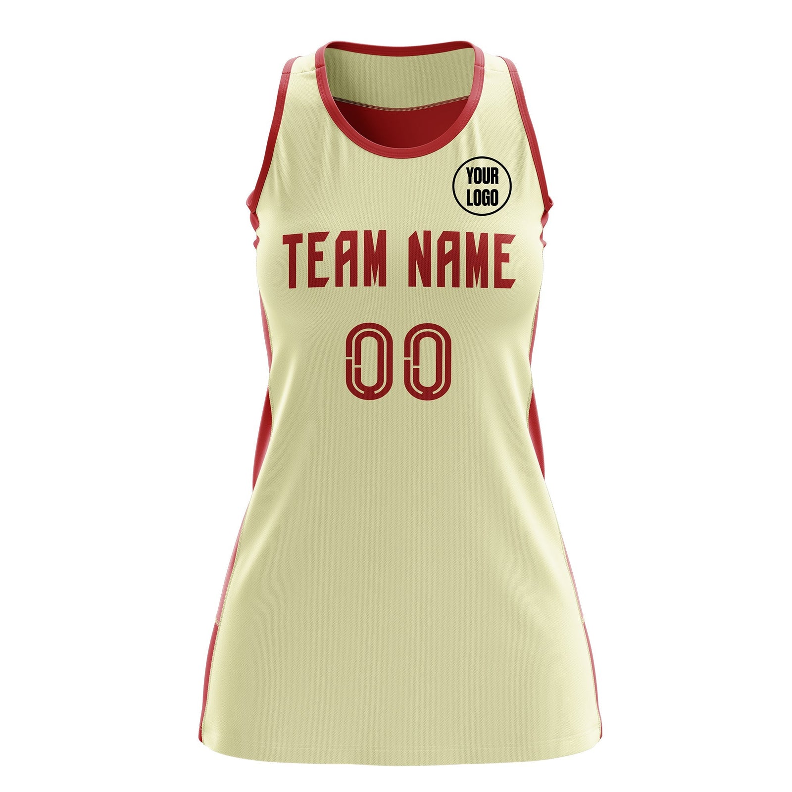 Custom Netball Dress | Cream Red Classic Style Two-Tone Breathable Performance Sportswear