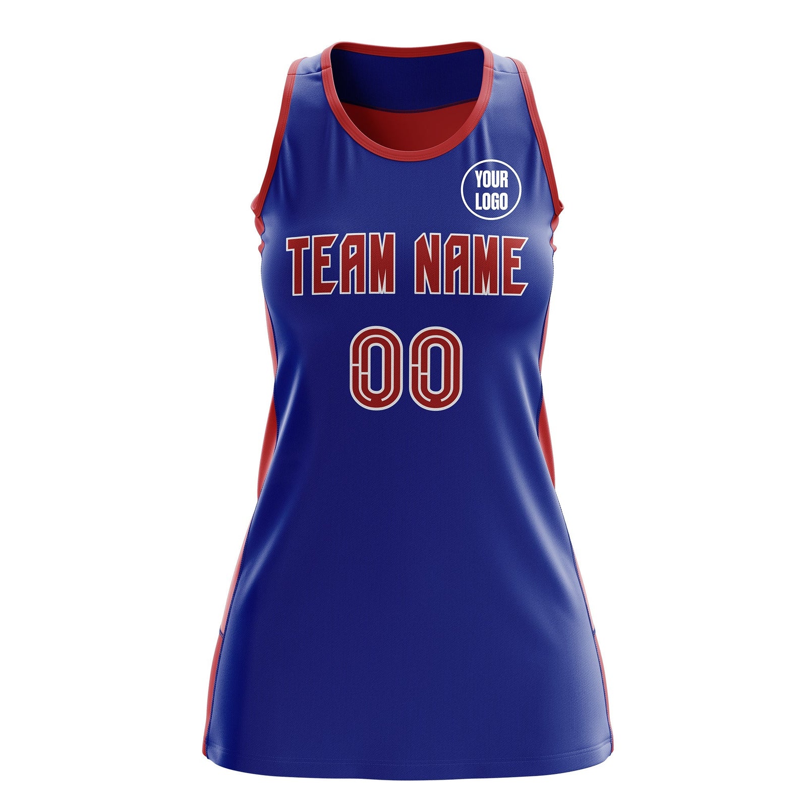 Custom Netball Dress | Royal Blue Red Classic Style Two-Tone Professional Team Uniforms