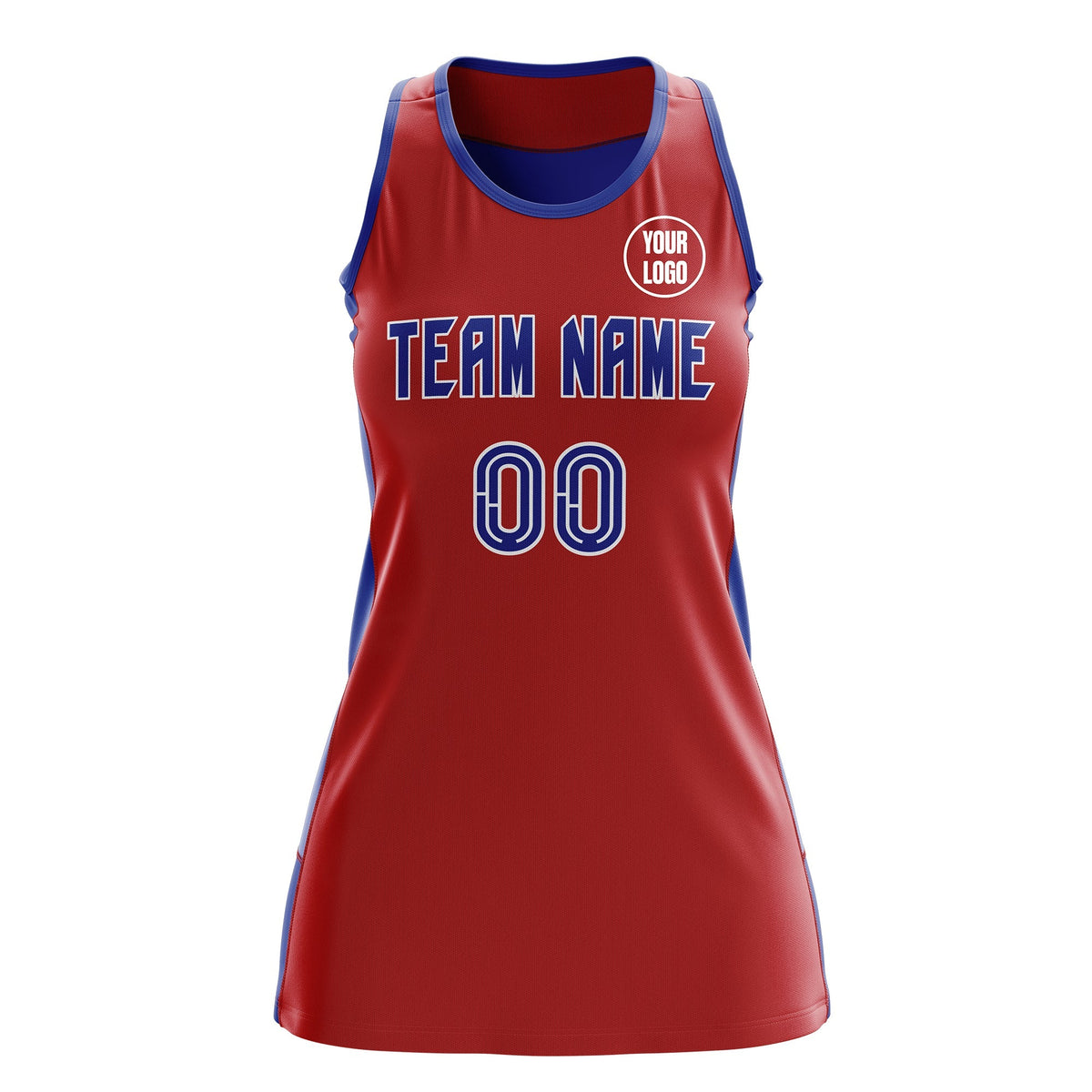 Custom Netball Dress | Red Royal Blue Classic Style Two-Tone Match Day Uniform