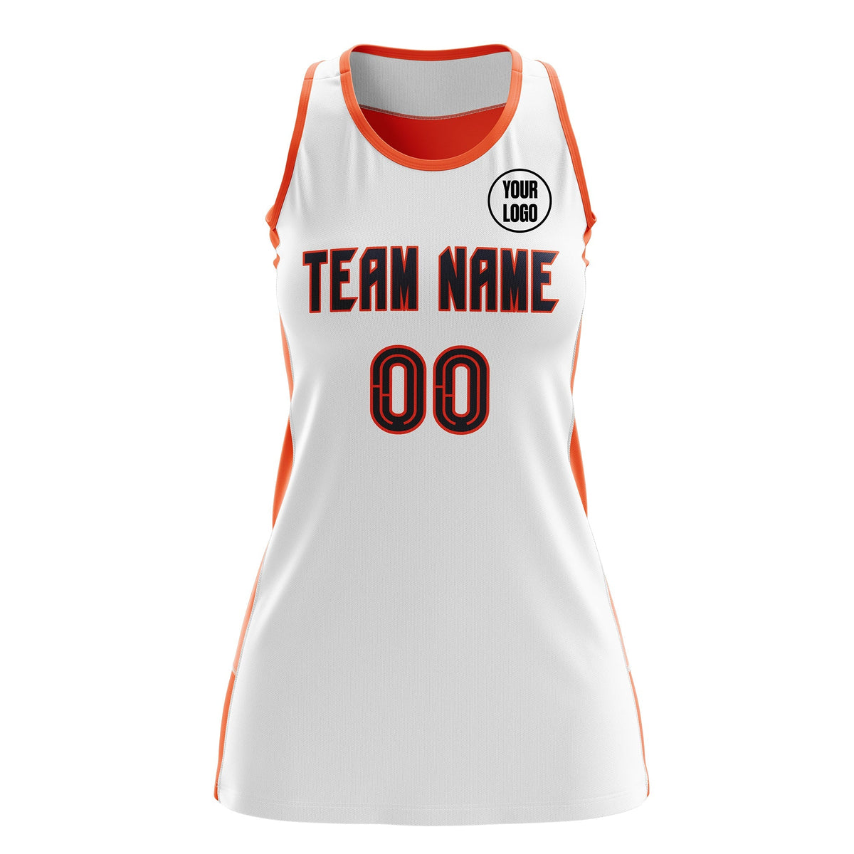 Custom Netball Dress | White Orange Classic Style Two-Tone Breathable Performance Sportswear