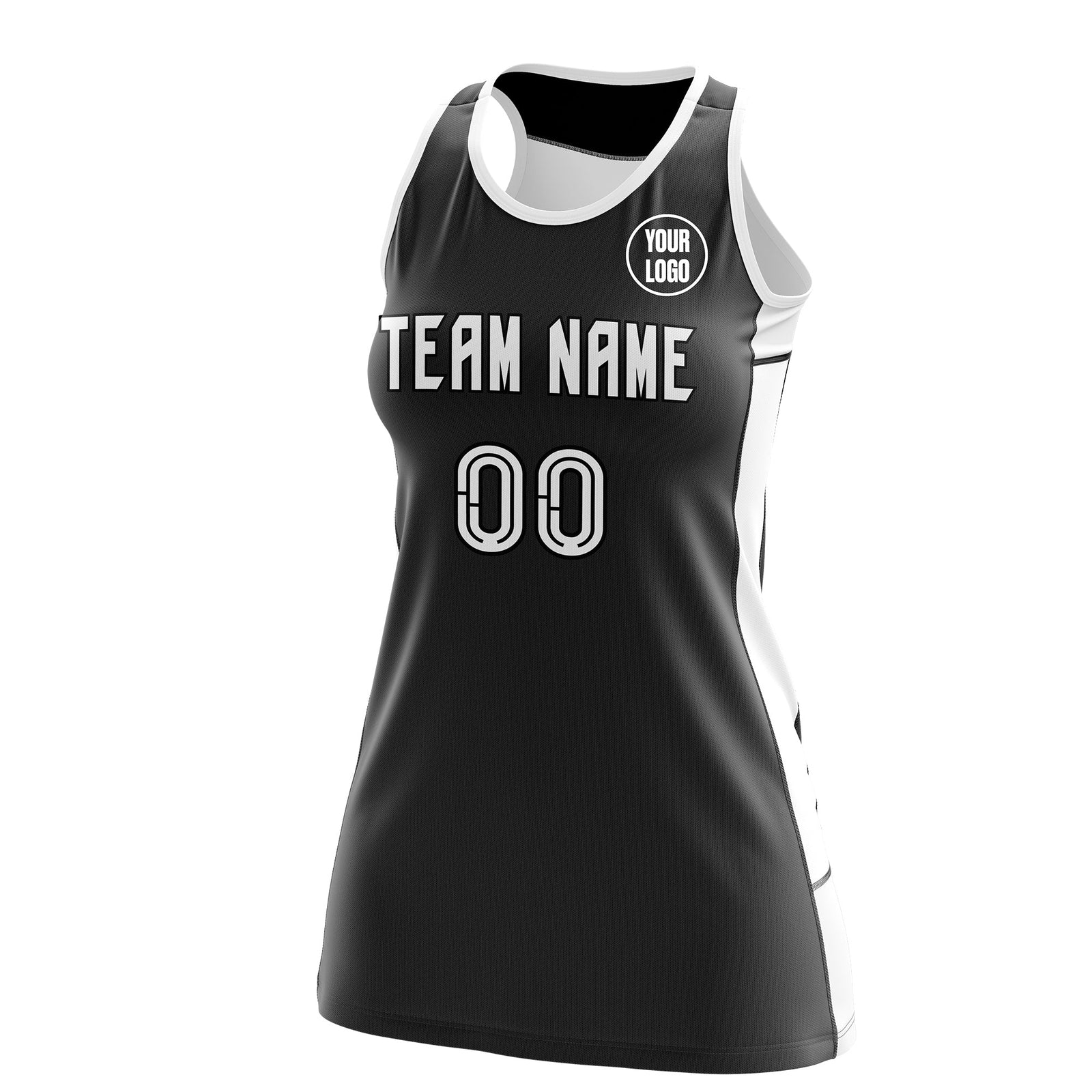 Custom Netball Dress | Black White Classic Style Two-Tone Professional Team Uniforms