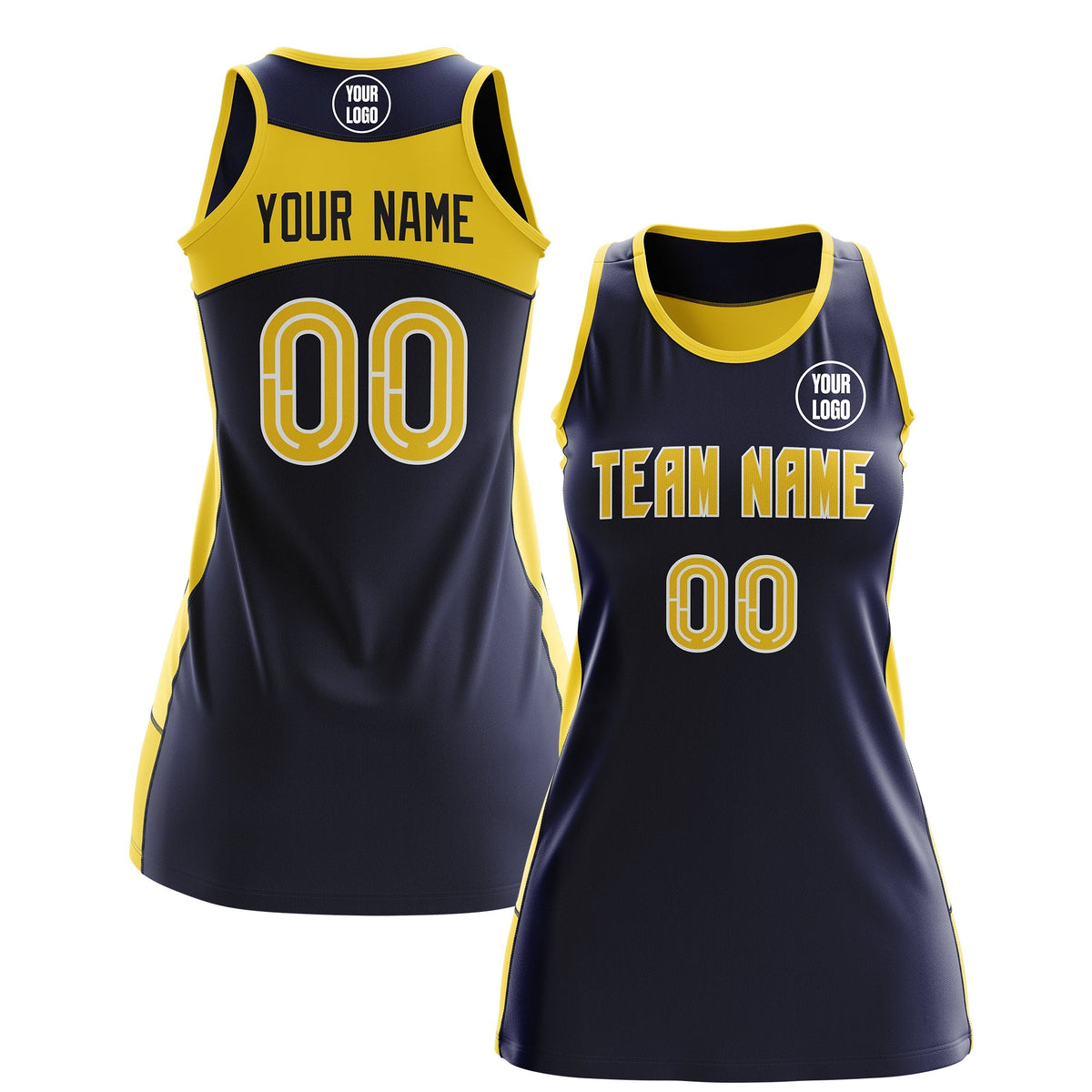 Custom Netball Dress | Navy Gold Classic Style Two-Tone Breathable Performance Sportswear
