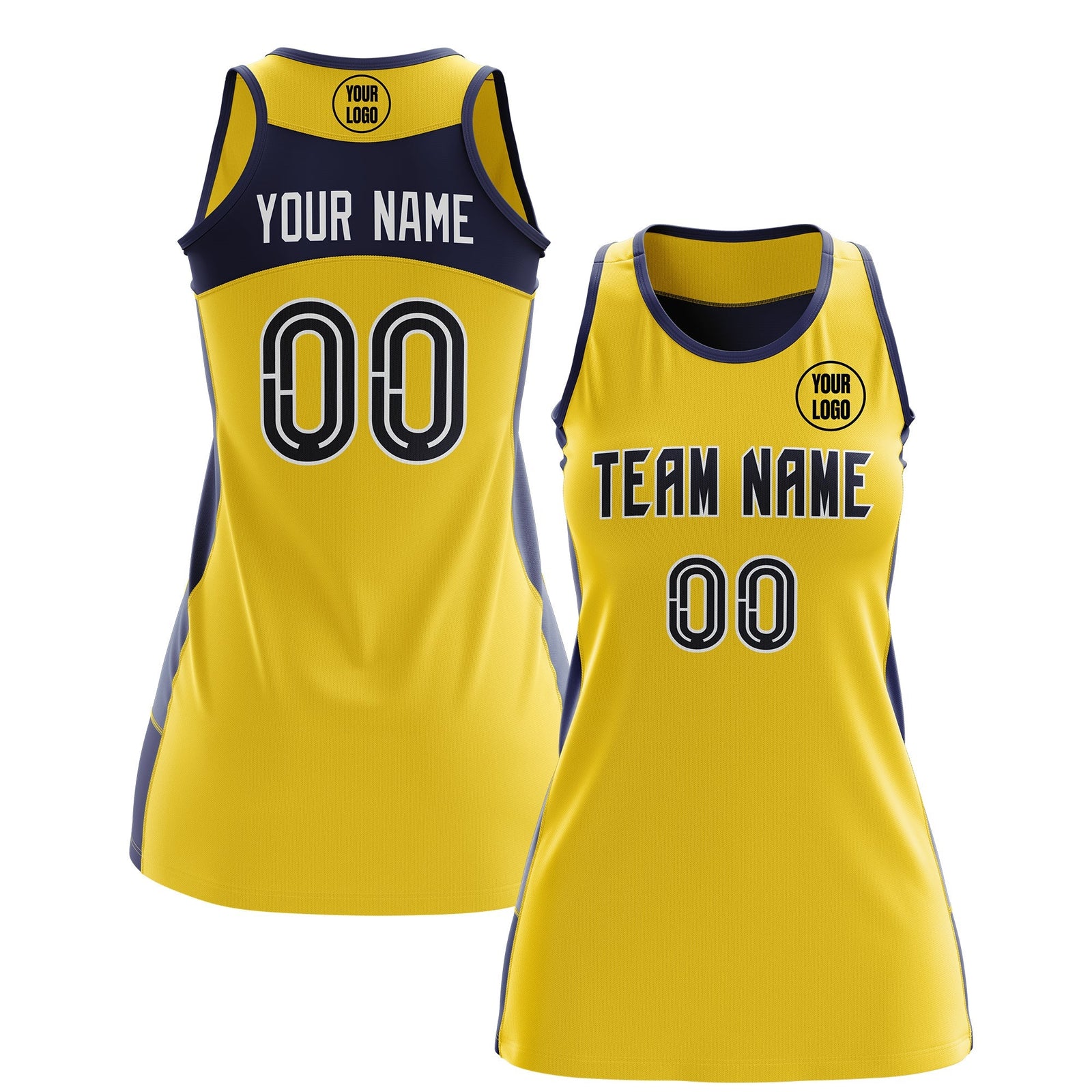 Custom Netball Dress | Gold Navy Classic Style Two-Tone Professional Team Uniforms