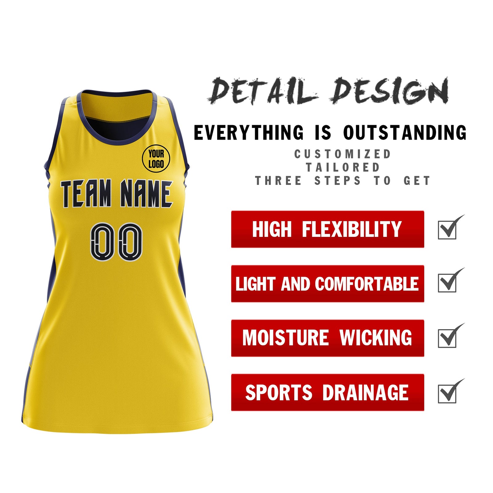 Custom Netball Dress | Gold Navy Classic Style Two-Tone Professional Team Uniforms