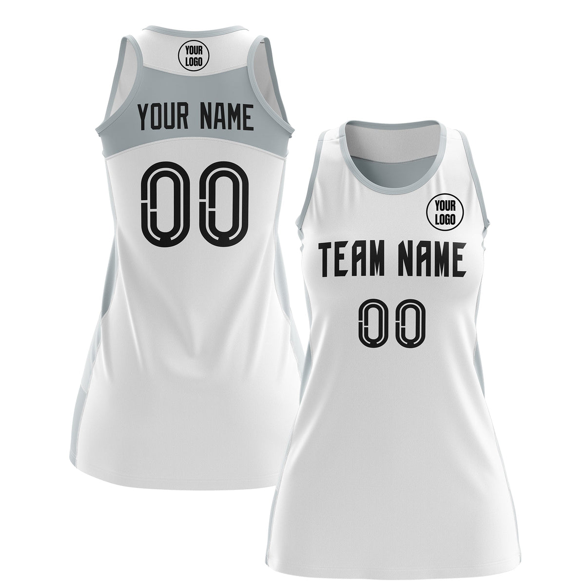 Custom Netball Dress | White Silver Classic Style Two-Tone Match Day Uniform