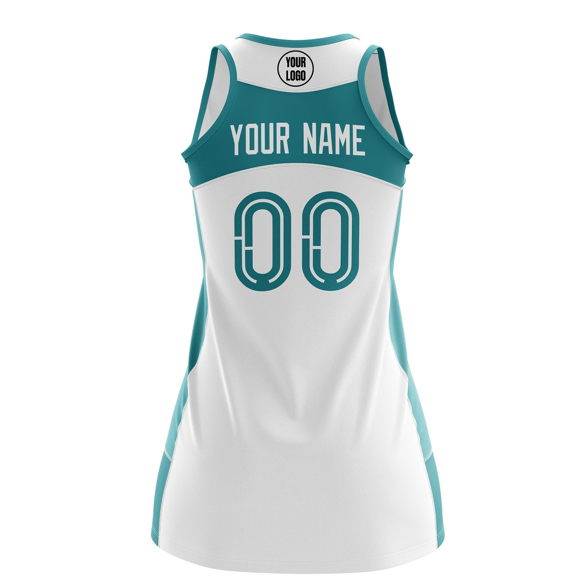 Custom Netball Dress | White Teal Classic Style Two-Tone Professional Team Uniforms