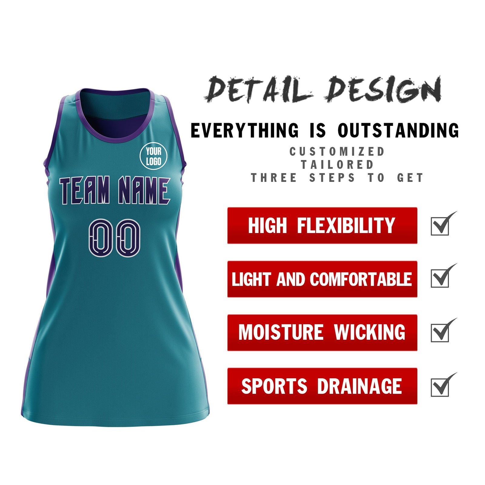 Custom Netball Dress | Teal Purple Classic Style Two-Tone Match Day Uniform