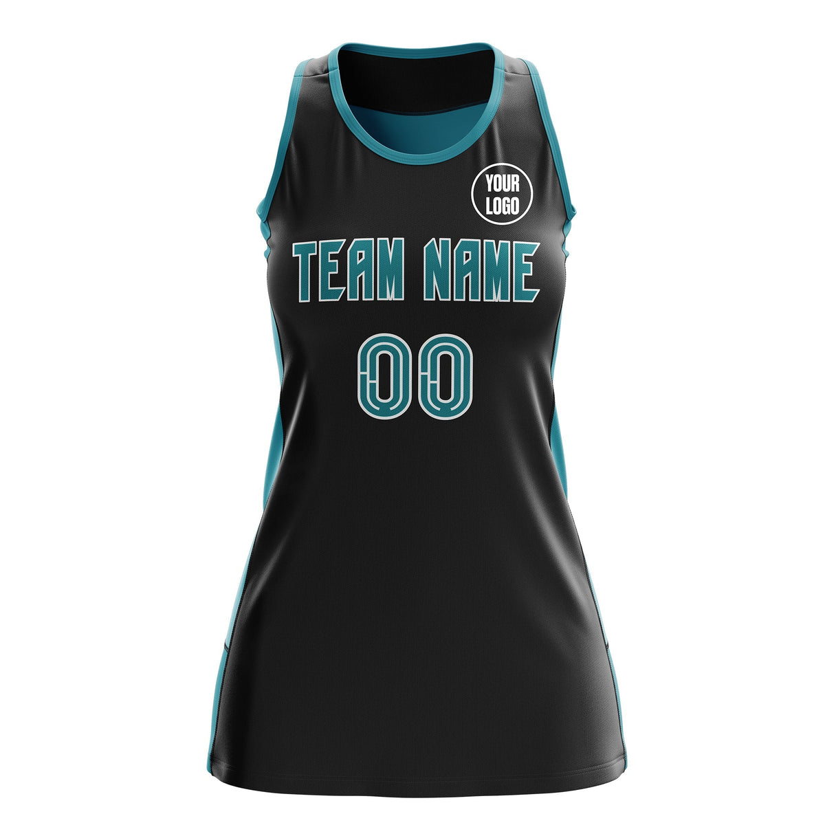 Custom Netball Dress | Black Teal Classic Style Two-Tone Professional Team Uniforms