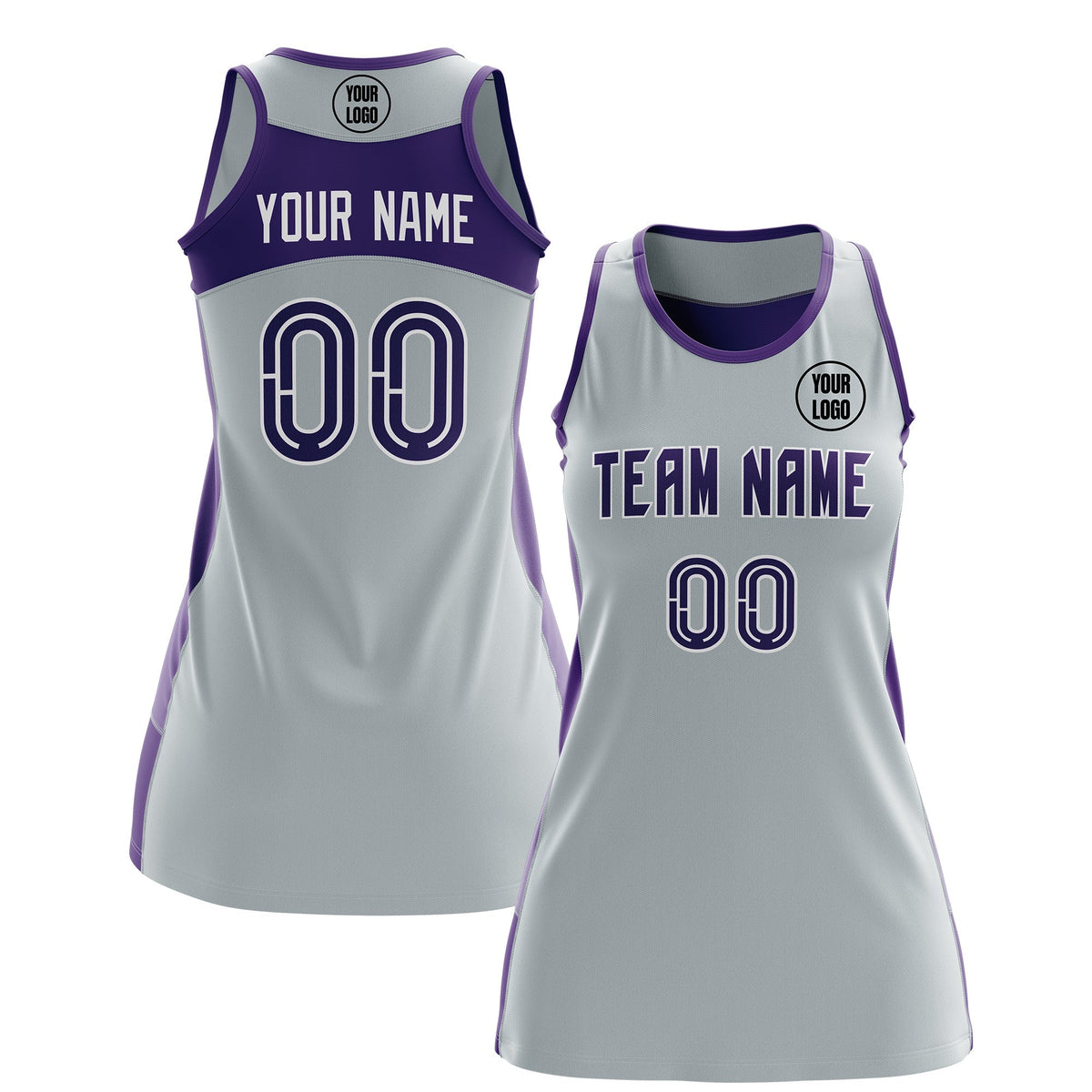 Custom Netball Dress | Silver Purple Classic Style Two-Tone Match Day Uniform