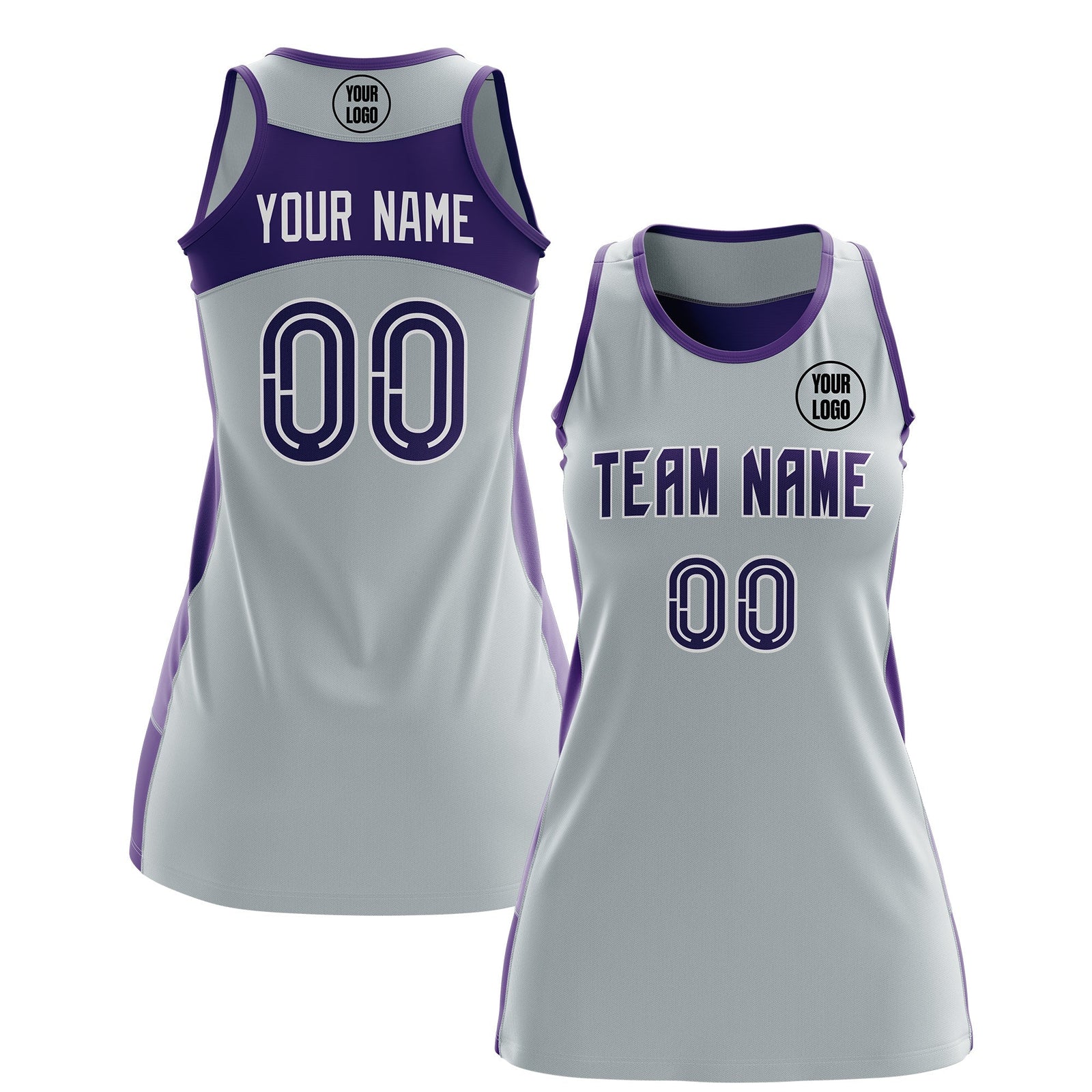 Custom Netball Dress | Silver Purple Classic Style Two-Tone Match Day Uniform