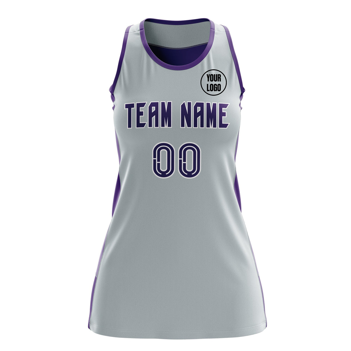 Custom Netball Dress | Silver Purple Classic Style Two-Tone Match Day Uniform