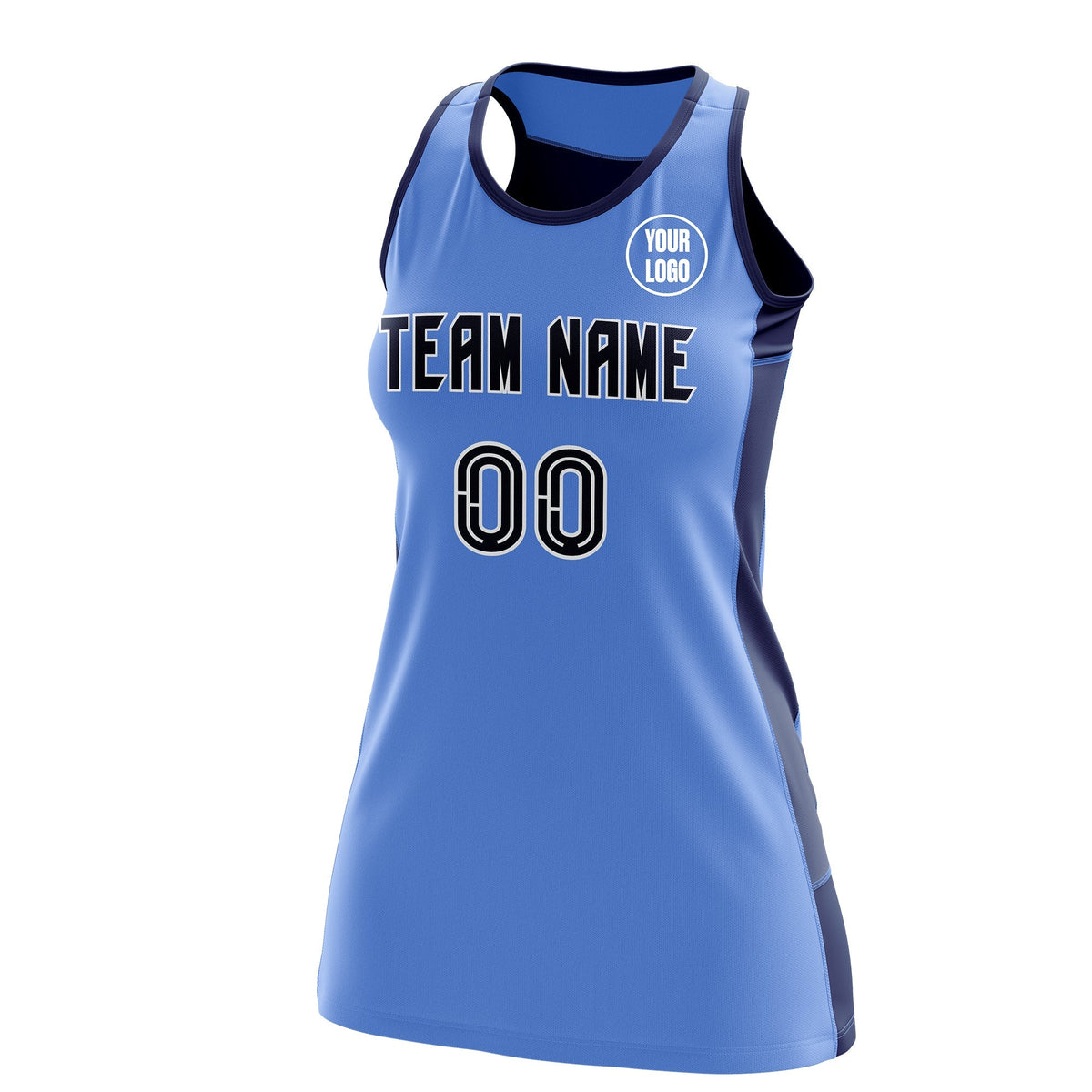 Custom Netball Dress | Powder Blue Navy Classic Style Two-Tone Breathable Performance Sportswear