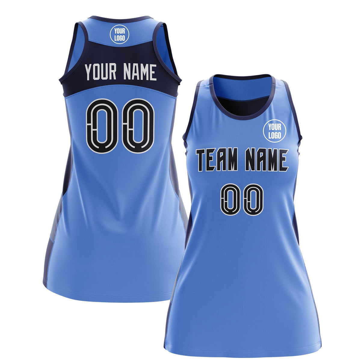 Custom Netball Dress | Powder Blue Navy Classic Style Two-Tone Breathable Performance Sportswear