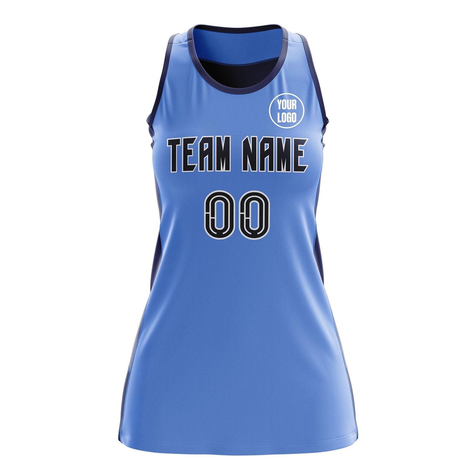 Custom Netball Dress | Powder Blue Navy Classic Style Two-Tone Breathable Performance Sportswear
