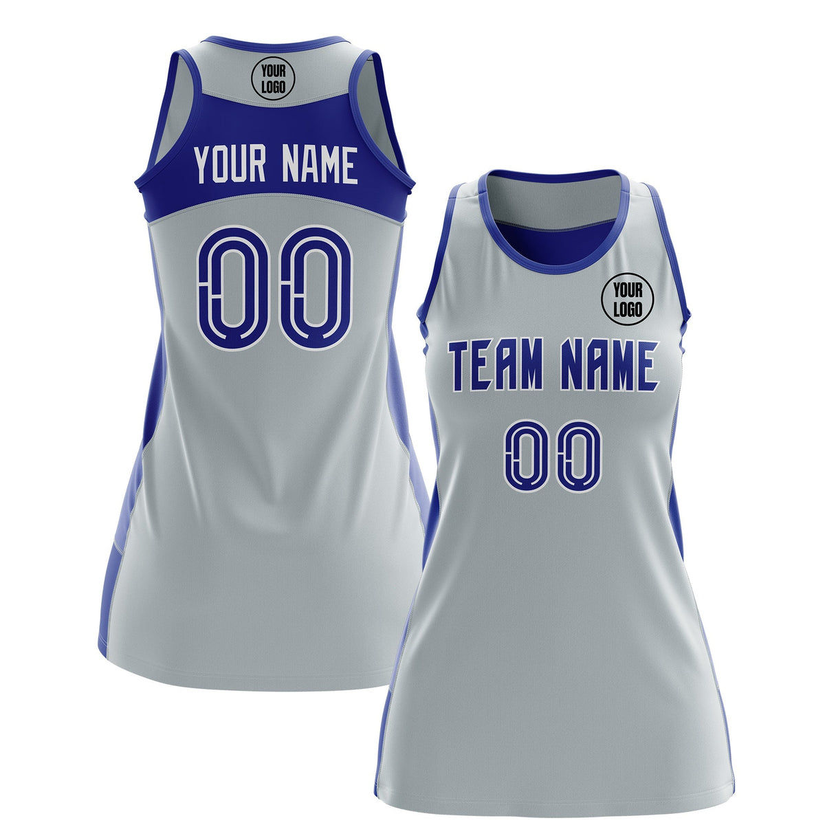 Custom Netball Dress | Silver Royal Blue Classic Style Two-Tone Breathable Performance Sportswear