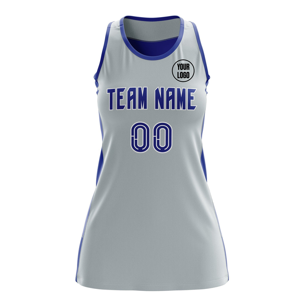 Custom Netball Dress | Silver Royal Blue Classic Style Two-Tone Breathable Performance Sportswear