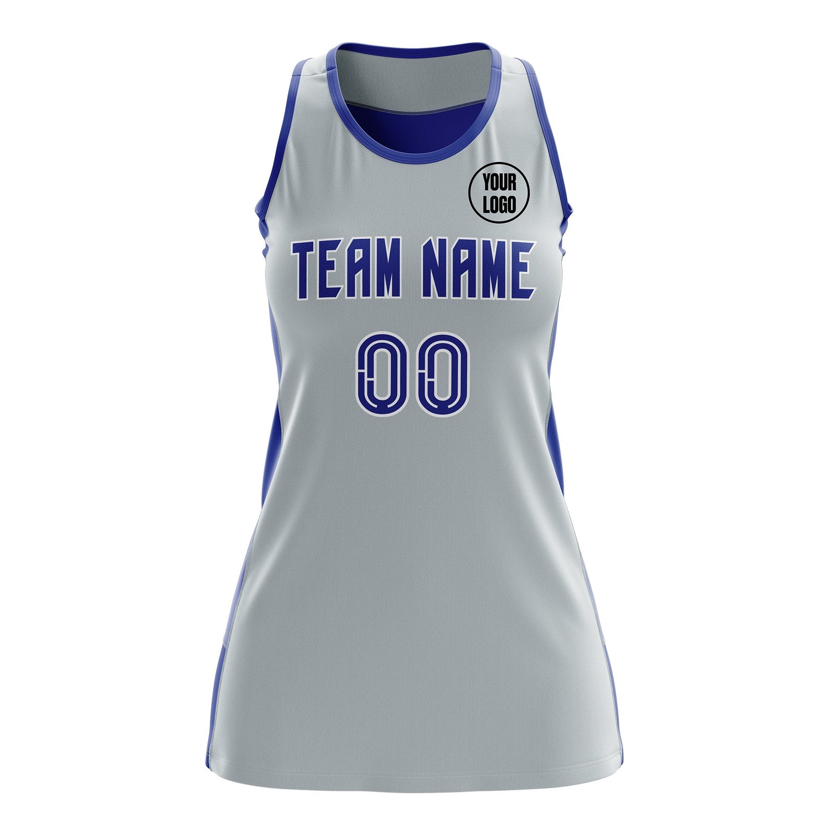 Custom Netball Dress | Silver Royal Blue Classic Style Two-Tone Breathable Performance Sportswear