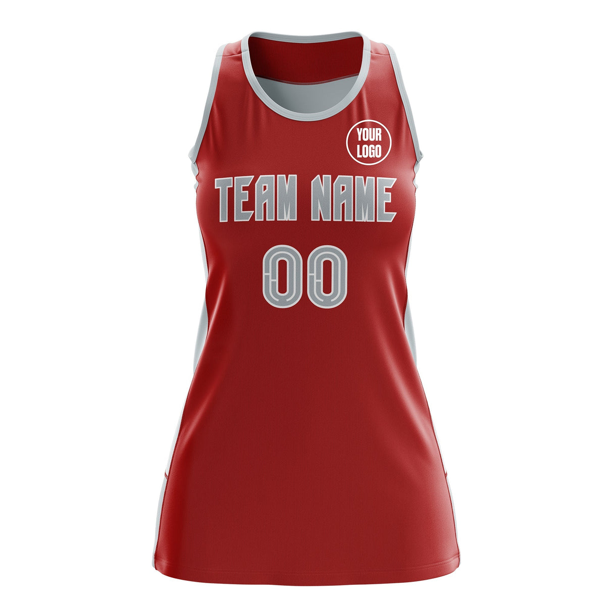 Custom Netball Dress | Red Silver Classic Style Two-Tone Professional Team Uniforms