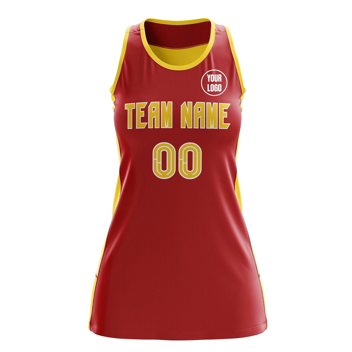 Custom Netball Dress | Red Gold Classic Style Two-Tone Match Day Uniform