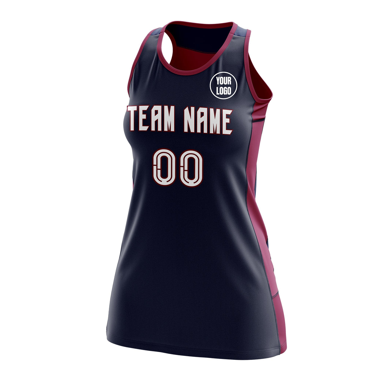 Custom Netball Dress | Navy Crimson Classic Style Two-Tone Professional Team Uniforms