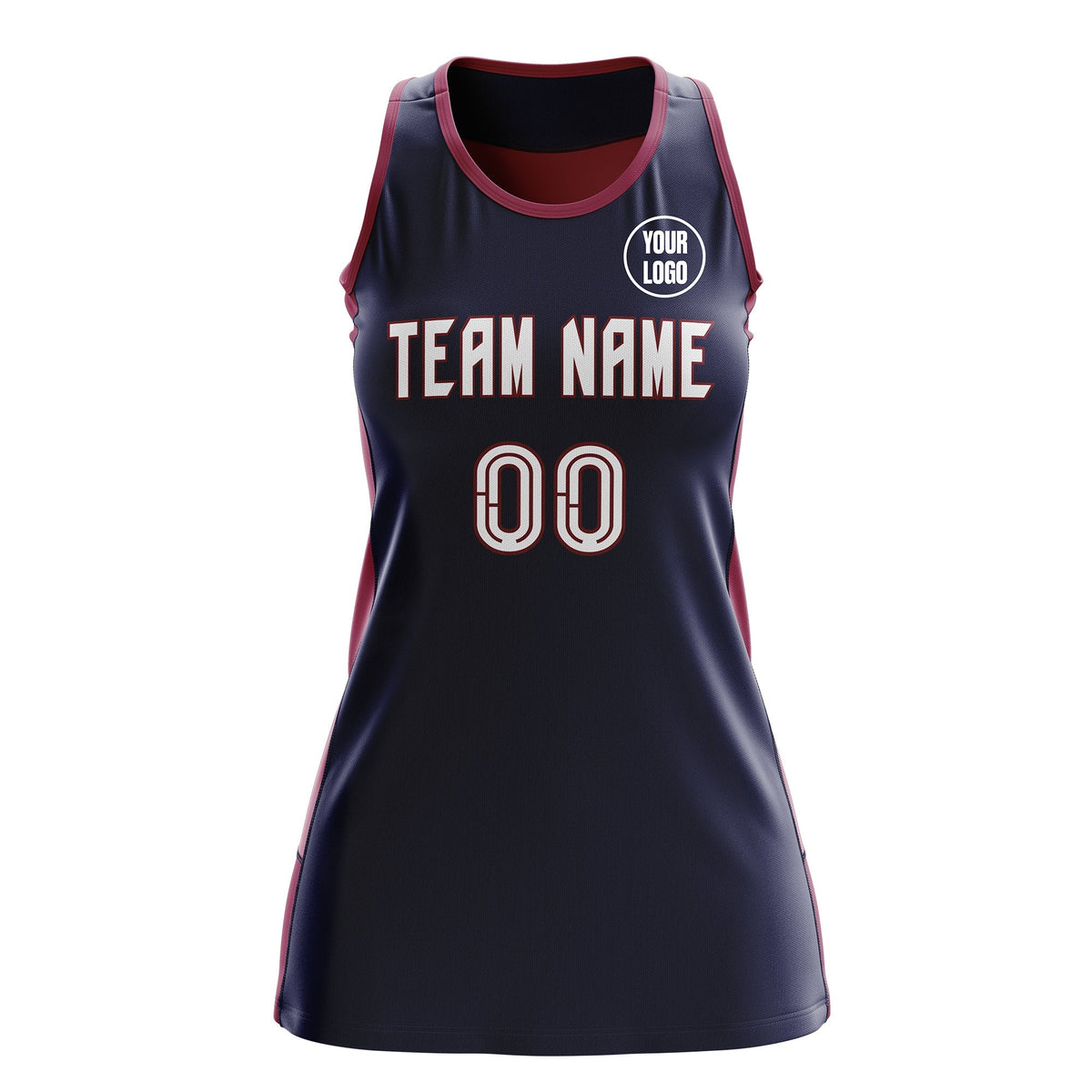 Custom Netball Dress | Navy Crimson Classic Style Two-Tone Professional Team Uniforms