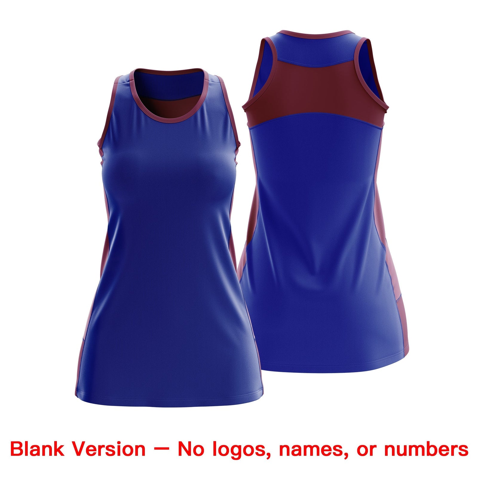 Custom Netball Dress | Royal Blue Crimson Classic Style Two-Tone Match Day Uniform