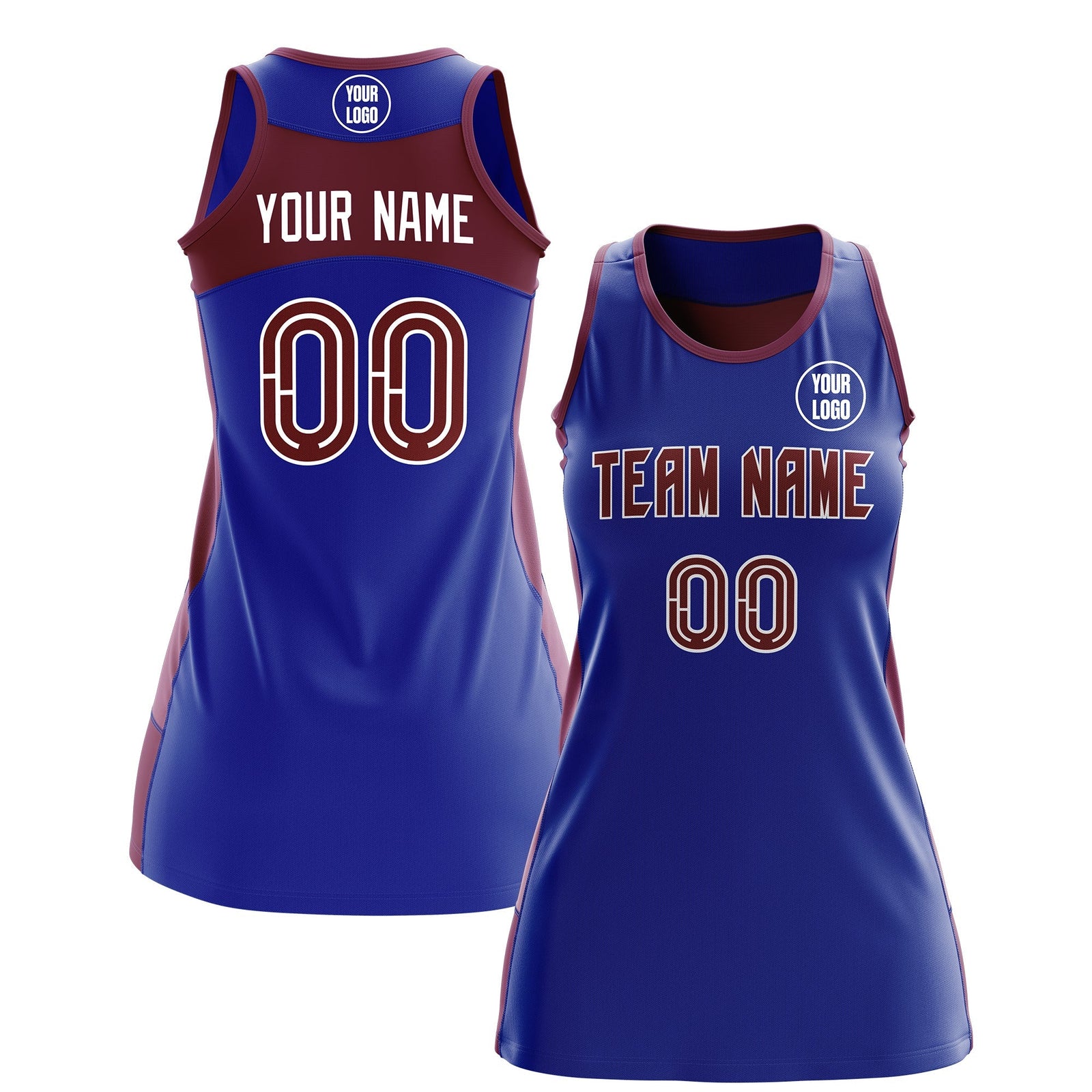 Custom Netball Dress | Royal Blue Crimson Classic Style Two-Tone Match Day Uniform