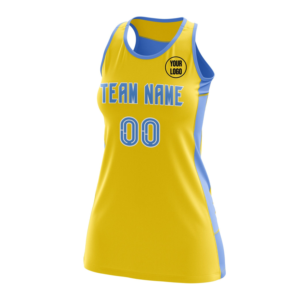 Custom Netball Dress | Gold Powder Blue Classic Style Two-Tone Breathable Performance Sportswear