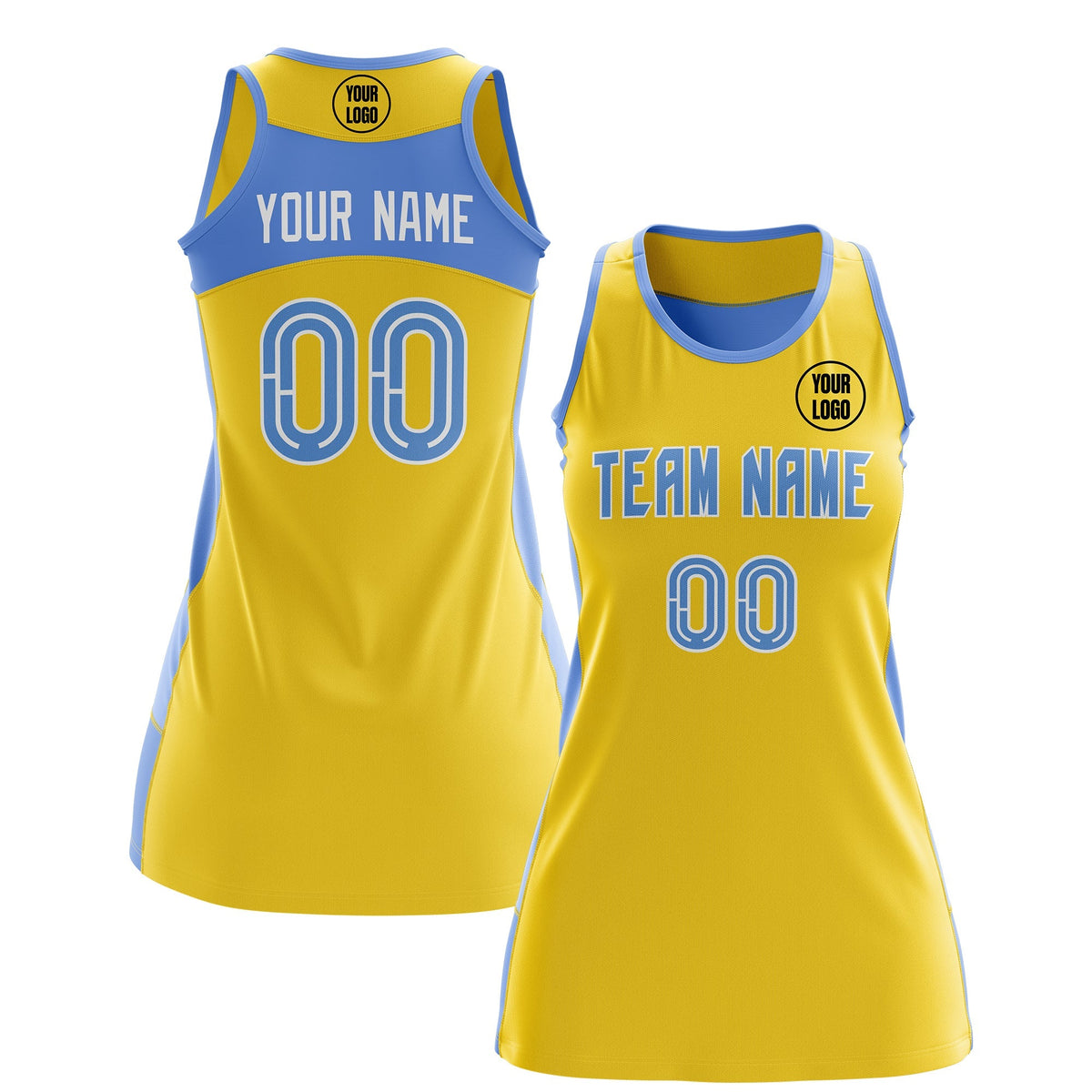 Custom Netball Dress | Gold Powder Blue Classic Style Two-Tone Breathable Performance Sportswear