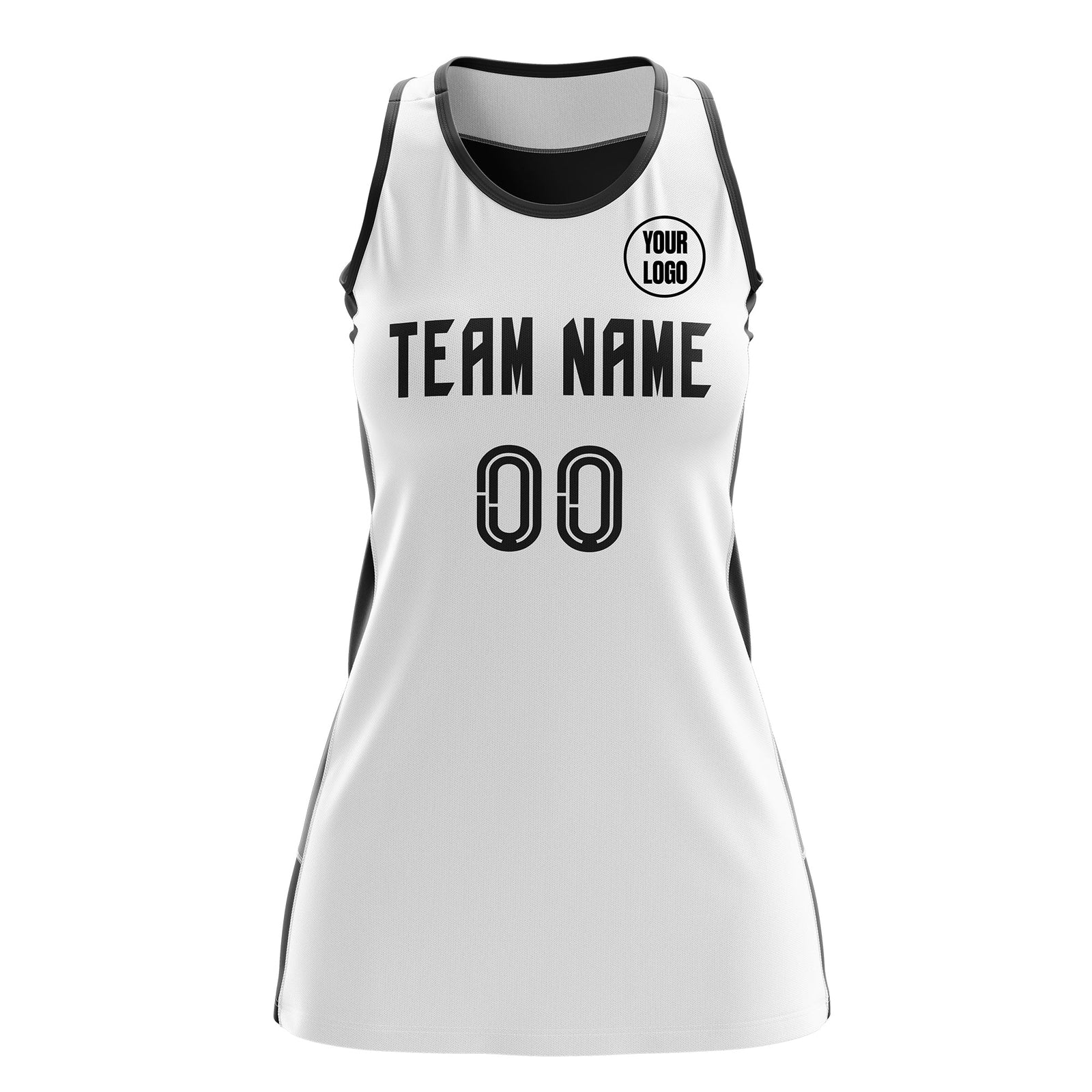Custom Netball Dress | White Black Classic Style Two-Tone Professional Team Uniforms