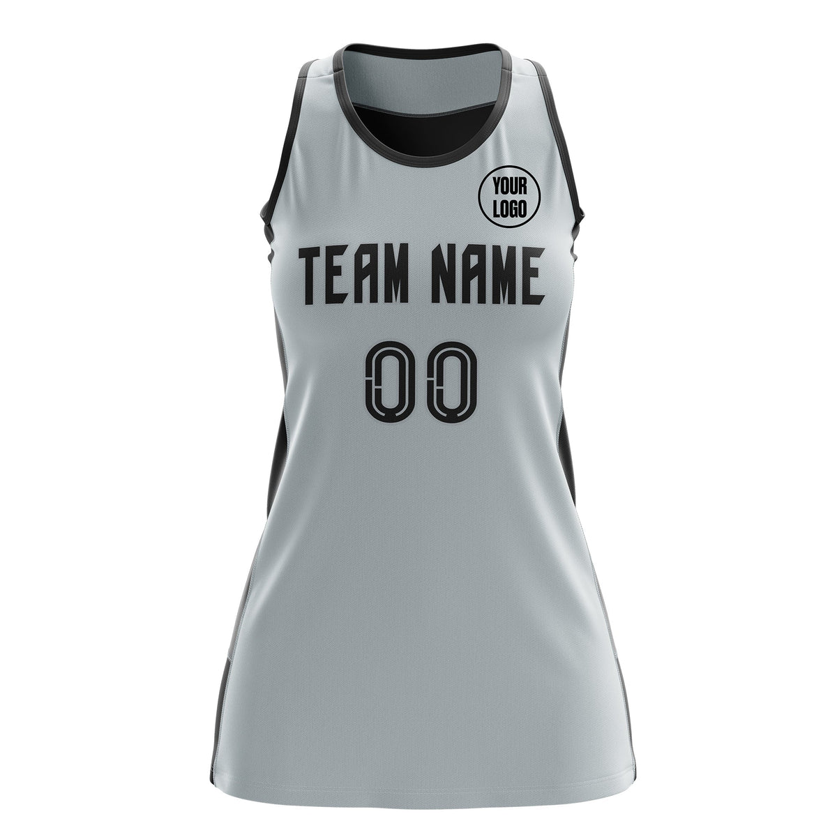 Custom Netball Dress | Silver Black Classic Style Two-Tone Match Day Uniform