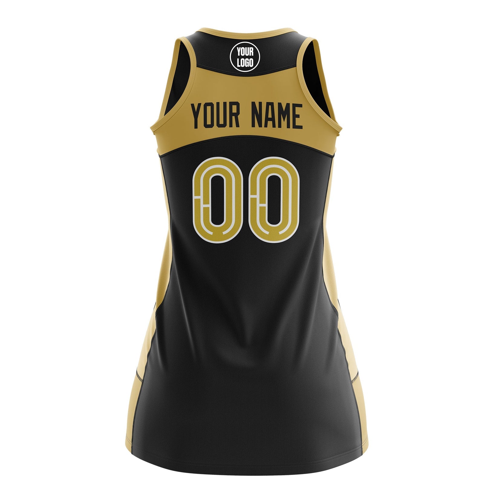Custom Netball Dress | Black Old Gold Classic Style Two-Tone Professional Team Uniforms