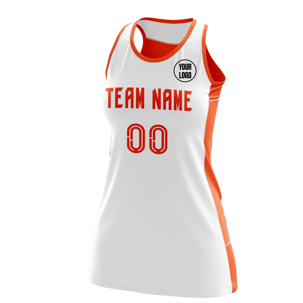 Custom Netball Dress | White Orange Classic Style Two-Tone Match Day Uniform