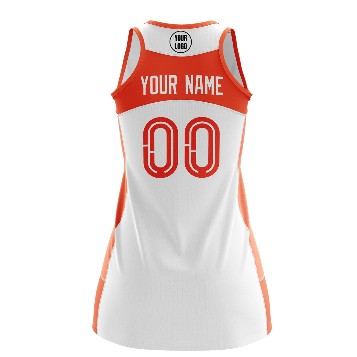 Custom Netball Dress | White Orange Classic Style Two-Tone Match Day Uniform