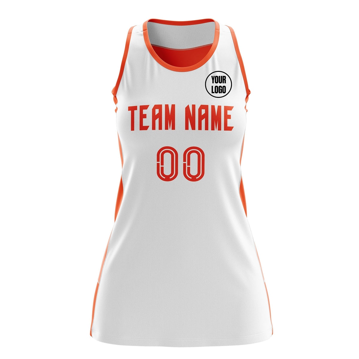 Custom Netball Dress | White Orange Classic Style Two-Tone Match Day Uniform