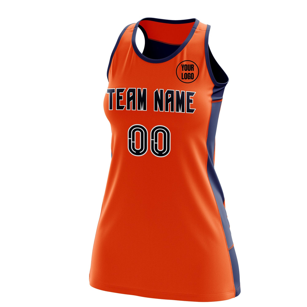 Custom Netball Dress | Orange Navy Classic Style Two-Tone Breathable Performance Sportswear
