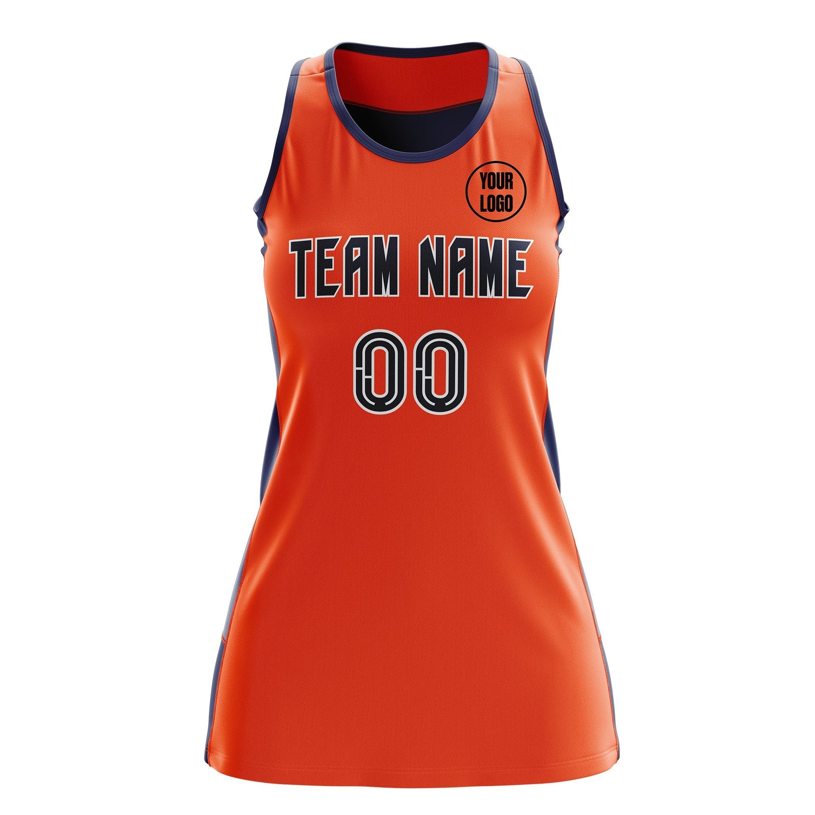 Custom Netball Dress | Orange Navy Classic Style Two-Tone Breathable Performance Sportswear