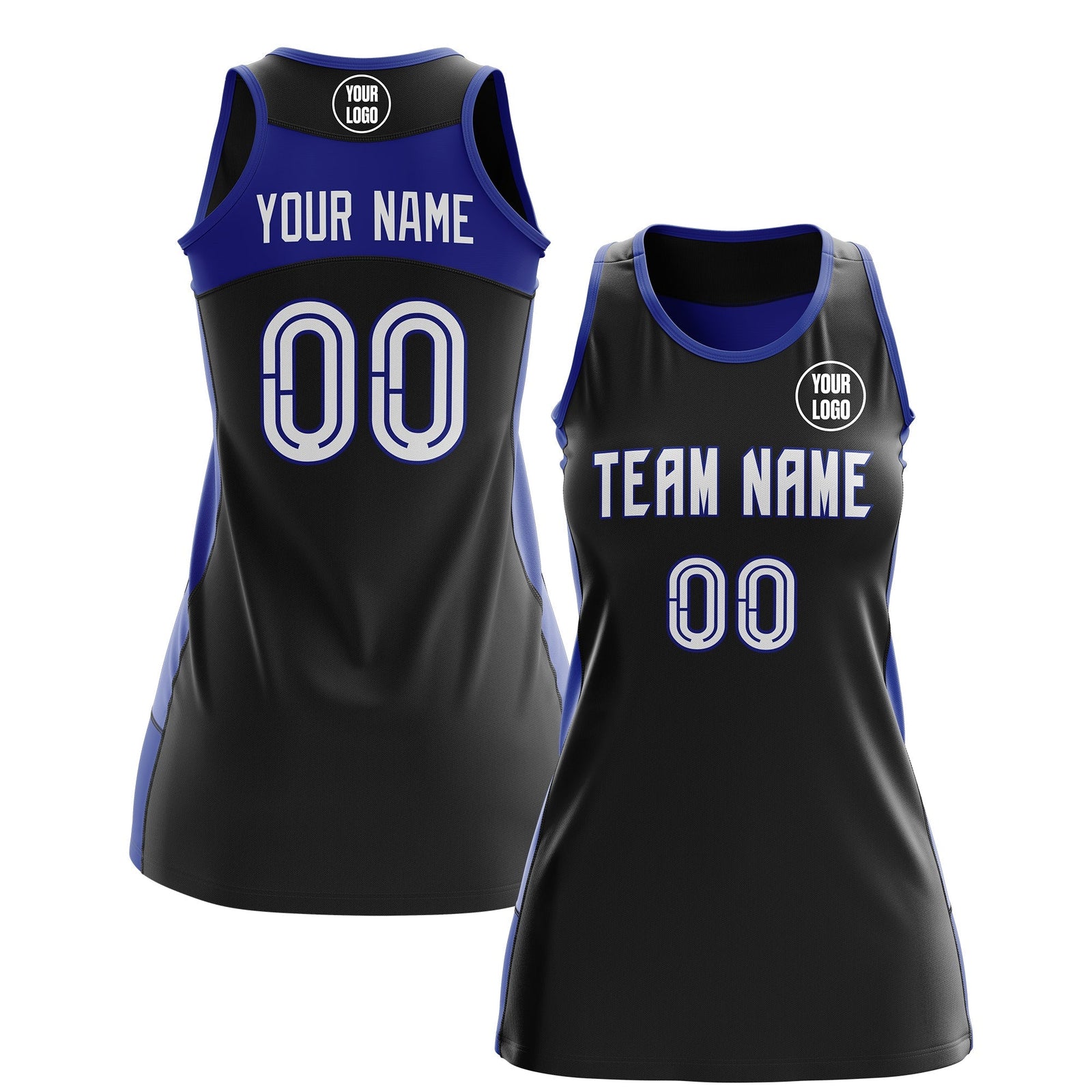 Custom Netball Dress | Black Royal Blue Classic Style Two-Tone Professional Team Uniforms