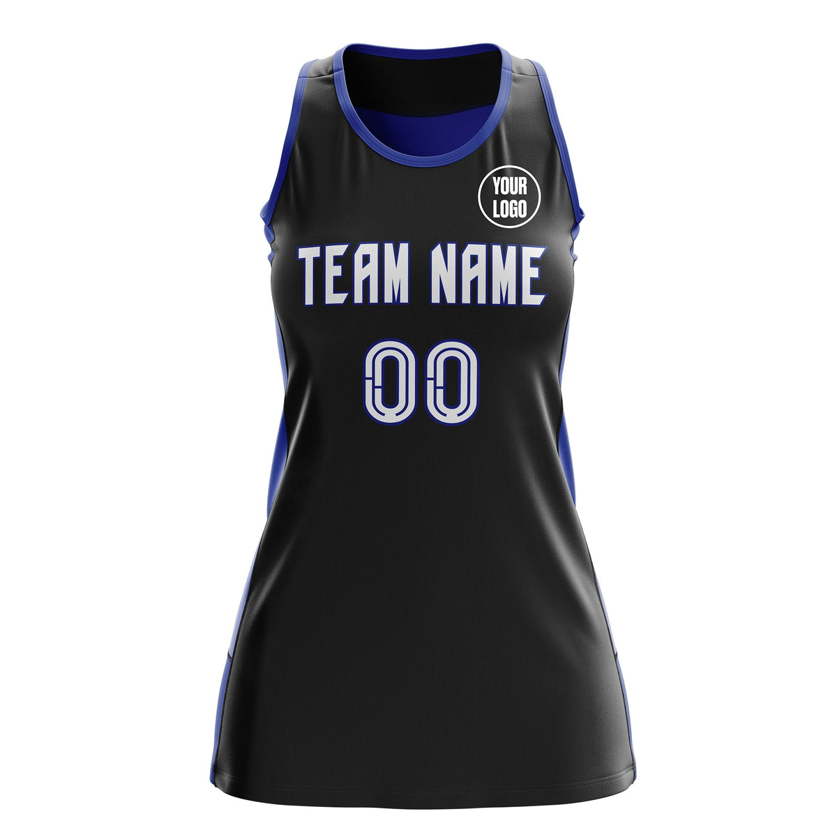 Custom Netball Dress | Black Royal Blue Classic Style Two-Tone Professional Team Uniforms