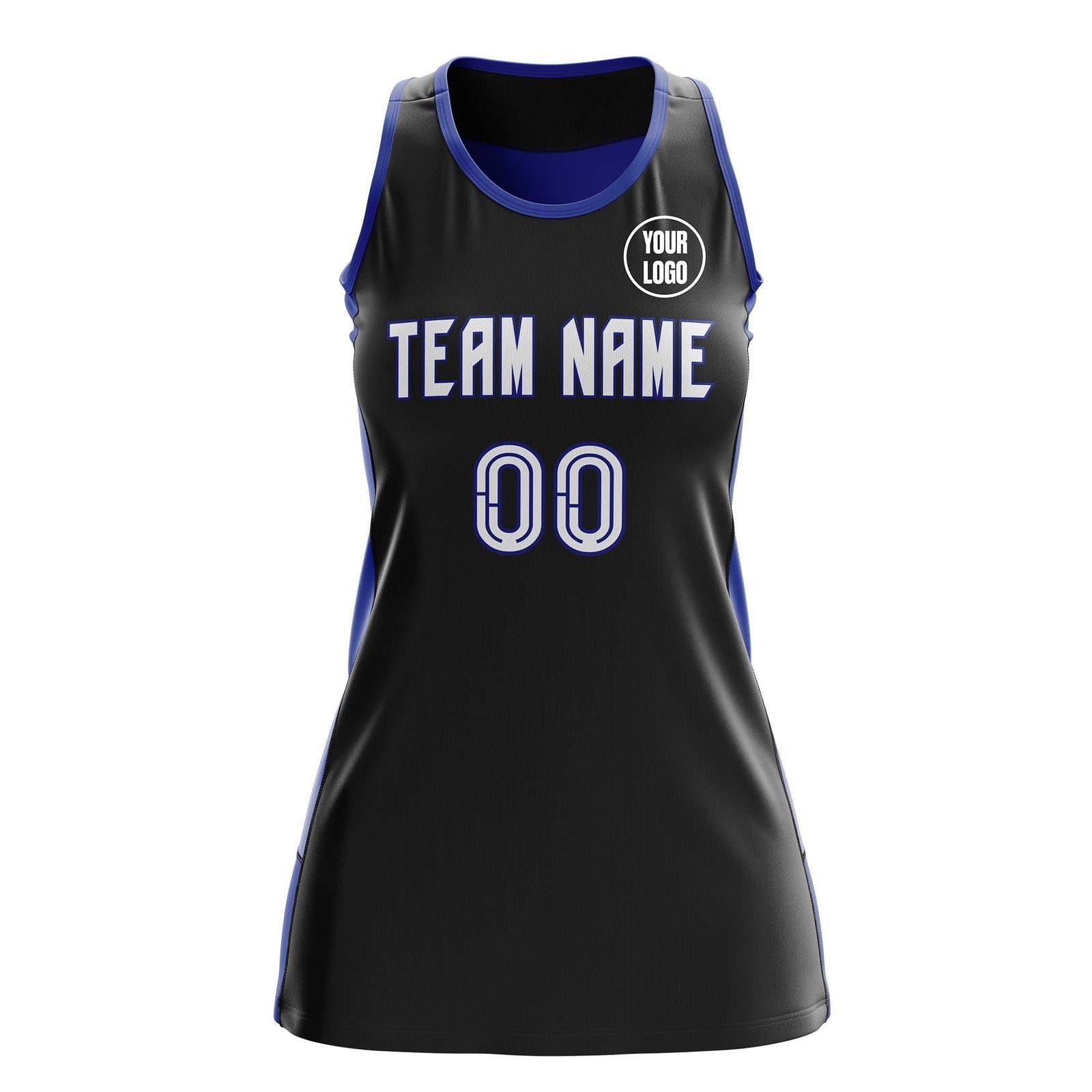 Custom Netball Dress | Black Royal Blue Classic Style Two-Tone Professional Team Uniforms