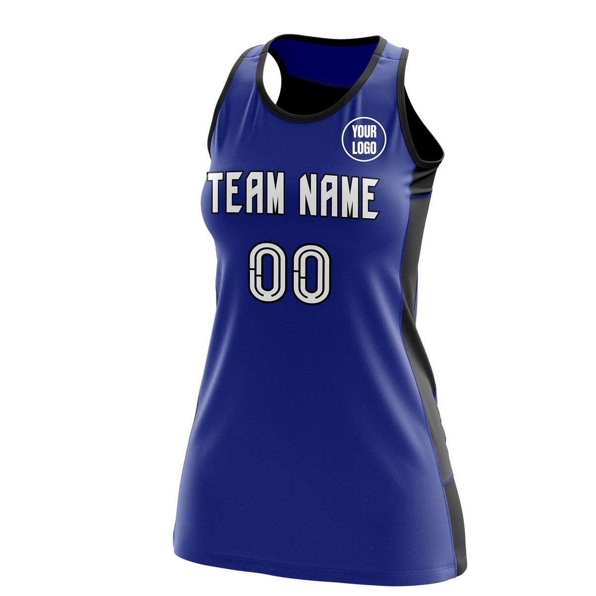 Custom Netball Dress | Royal Blue Black Classic Style Two-Tone Match Day Uniform