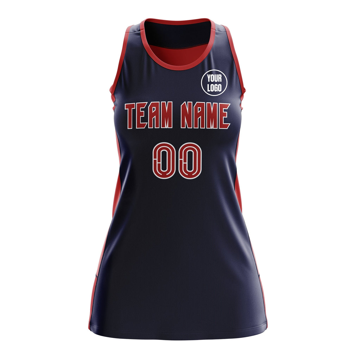 Custom Netball Dress | Navy Red Classic Style Two-Tone Breathable Performance Sportswear