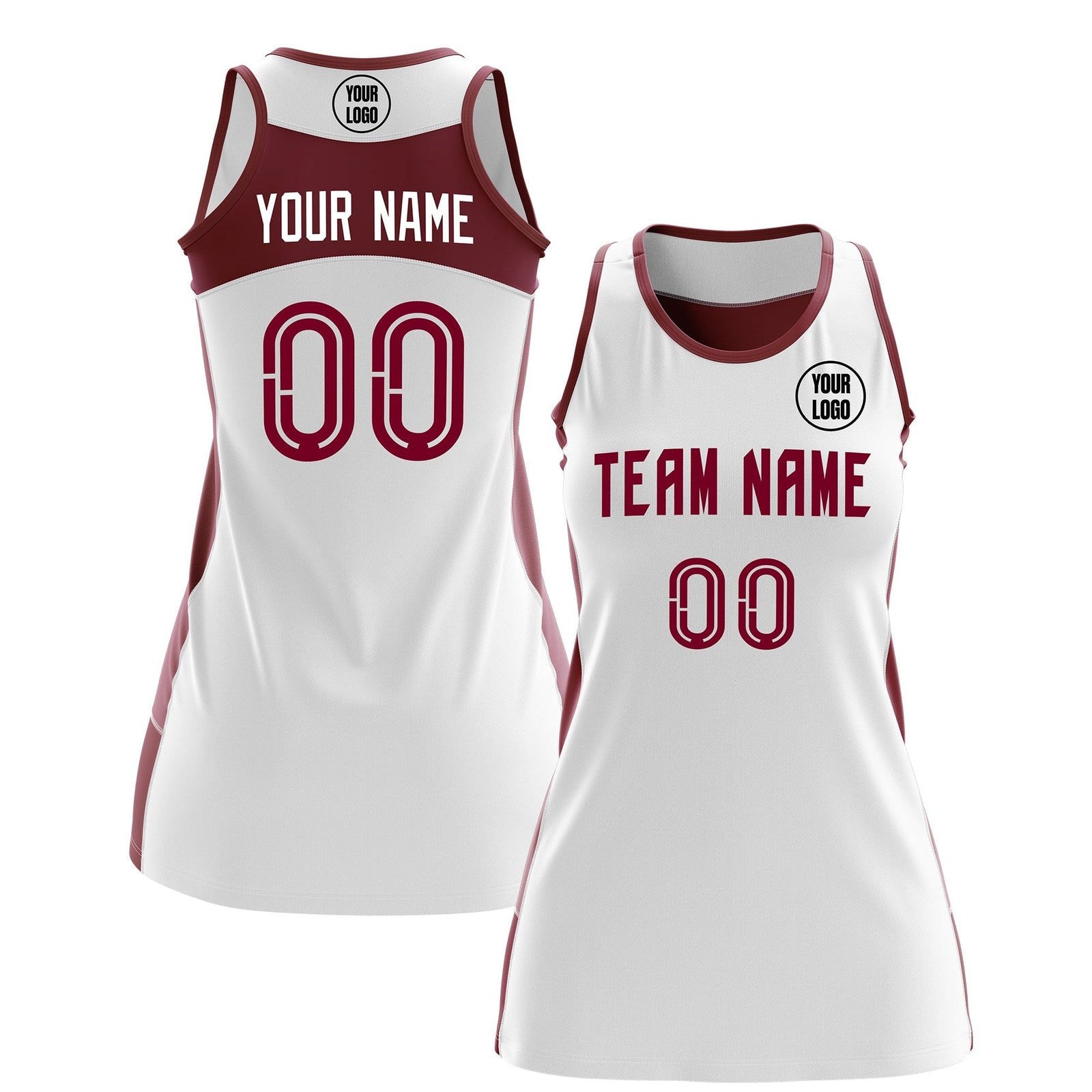 Custom Netball Dress | White Crimson Classic Style Two-Tone Match Day Uniform