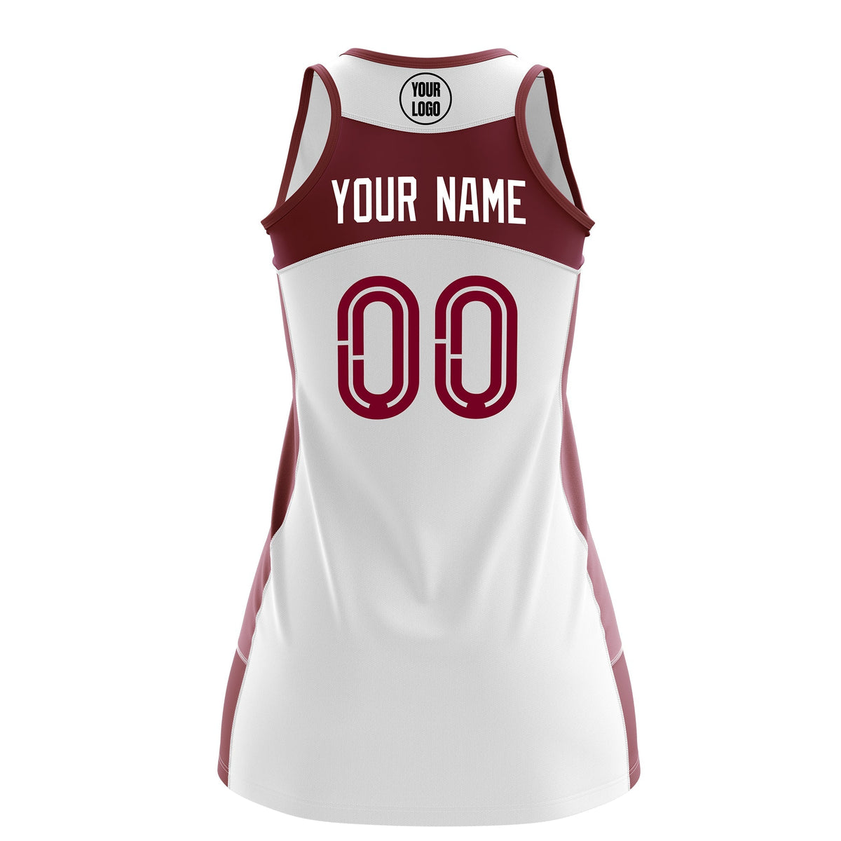 Custom Netball Dress | White Crimson Classic Style Two-Tone Match Day Uniform
