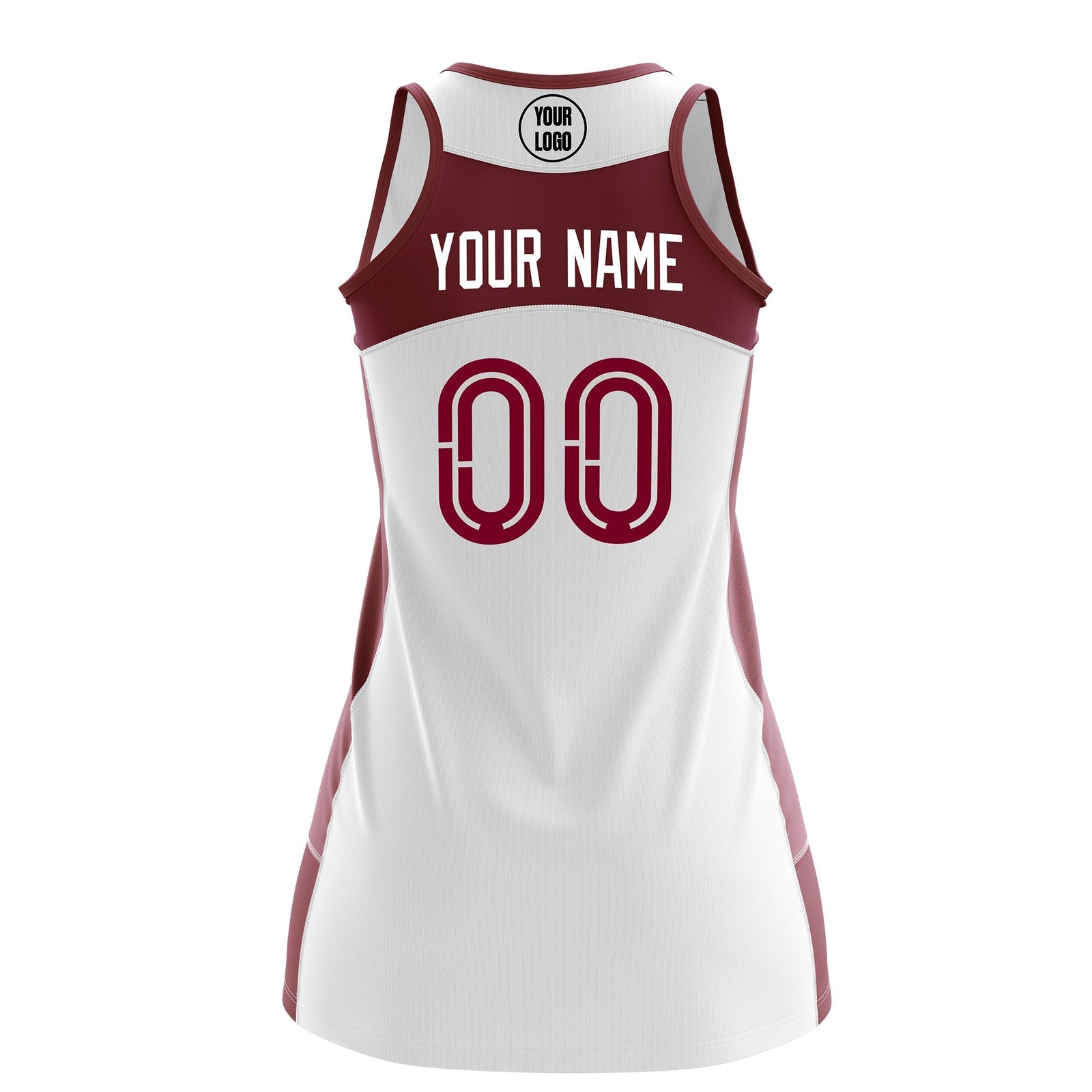 Custom Netball Dress | White Crimson Classic Style Two-Tone Match Day Uniform